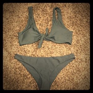 Scoop Back Bow Tie Top With High Leg Bikini Set